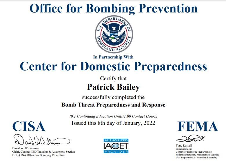 OFFICE FOR BOMBING PREVENTION CENTER FORDOMESTIC PREPAREDNESS BOMB THREAT PREPARDNESS AND RESPONSE-TACTICAL SECURITY GUARDS