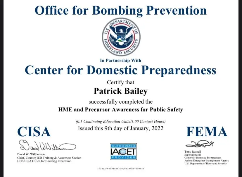 OFFICE FOR BOMBING PREVENTION CENTER FORDOMESTIC PREPAREDNESS HMEAND PRECURSOR AWARENESS FOR PUBLIC SAFETY-ARMED TACTICAL SECURITY OFFICERS