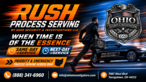 Rush process serving services provided in Youngstown Ohio with professional delivery of legal documents, subpoenas, summons, complaints, and urgent court filings from 7087 West Blvd #8 Youngstown Ohio 44512.